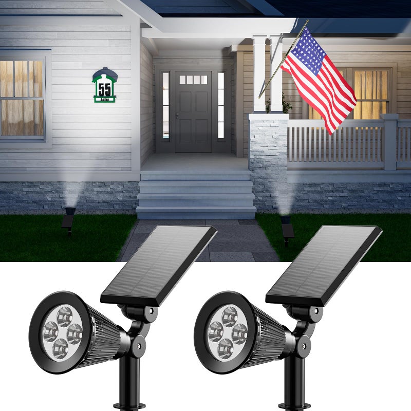 FALOVE 2 Pack Solar Spotlights Outdoor Waterproof for Flag, Tree, Statue, Number Sign, Plant Pot, Bright LED Outside Landscape Flood Lamp for Accent Uplighting Yard, Garden, Driveway, Walkway, Porch, Fence - Image 1